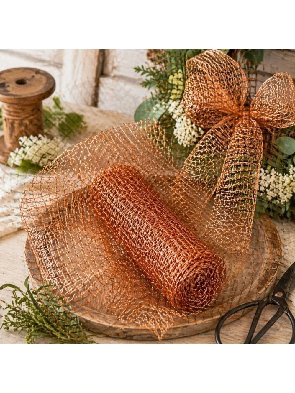 Copper Mesh Ribbon Roll Wedding Decor Holiday Crafts Wreath Accents